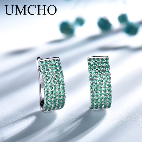 UMCHO-pendientes de Clip de Nano Esmeralda para mujer, joyería de plata sólida verde 925, accesorios de fiesta, regalos, dijes, joyería fina ► Foto 1/5