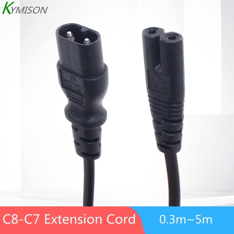 Cable de extensión C8-C7 IEC macho a hembra, 2 pines, 0,3 ~ 5m, H03VVH2-F, 2x0,75mm, IEC320 C7 a C8 ► Foto 1/6