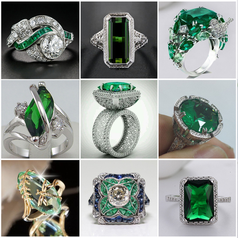 Anillo grande de piedra verde para Mujer, regalo de boda, joyería de lujo, anillo de circonia cúbica de Color, Anillos para Mujer Z5X873 ► Foto 1/6