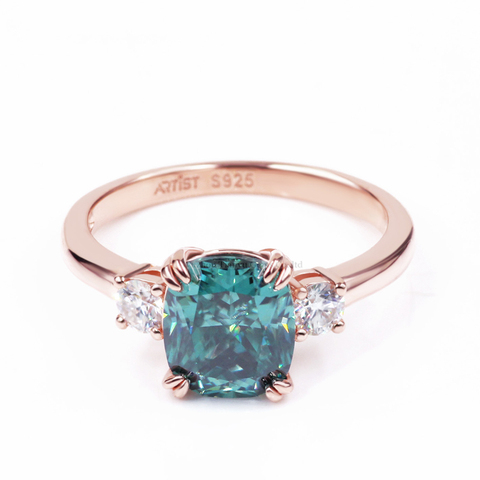 Tianyu piedras preciosas de talla cojín Moissanite anillo de compromiso 7x8mm 1.7ct Stuning azul piedra verde blanca Color anillos de plata de la joyería para las mujeres ► Foto 1/6
