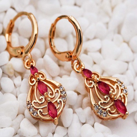 Gota, pendientes para las mujeres gota de Color dorado pendiente con verde de circón rojo de moda mujer accesorios de joyería para regalo ► Foto 1/6