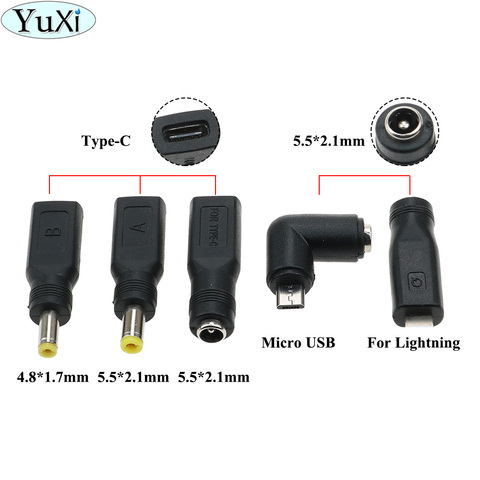 YuXi-Adaptador de conector de 5,5x2,1mm/4,8x1,7mm conector hembra a Micro USB tipo C 5 pines macho de DC, enchufe de alimentación de 180 grados para ordenador portátil y PC ► Foto 1/6
