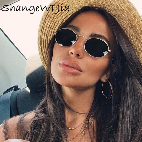Pequeño Oval espejo gafas de sol para mujer de lujo 2022 hombres, diseñador de marca, gafas tonos damas de aleación de gafas de sol UV400 gafas ► Foto 1/6