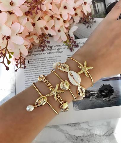 5 unids/lote, mezclado Concha de Oro pulsera de estrella de mar de las mujeres de playa de verano de accesorios de la joyería de regalo de amistad ► Foto 1/6