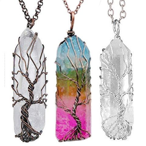 7 Chakra cristal Natural/arcoíris piedra cuarzo Árbol de la vida colgante collar para Mujeres Hombres péndulo Chakra de Sanación Reiki joyería ► Foto 1/6