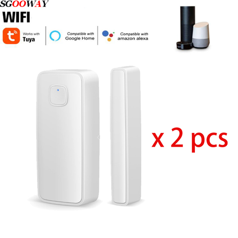 Sgooway Tuya Wifi inteligente Sensor de ventana de puerta Detector de alarma Compatible con vida inteligente ► Foto 1/6