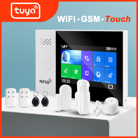 Tuya WiFi GSM sistema de alarma inteligente de protección para el hogar pantalla táctil antirrobo kit aplicación remota móvil Control RFID brazo y desarmar ► Foto 1/6