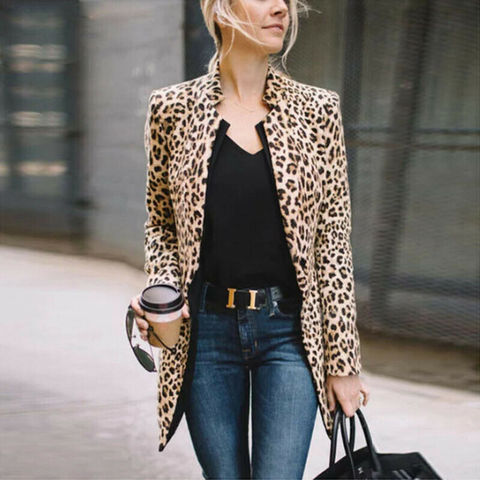 Chaquetas de mujer otoño mujer moda leopardo impreso Sexy invierno cálido Mujer Chaquetas de viento abrigo Cardigan largo chaqueta ► Foto 1/6