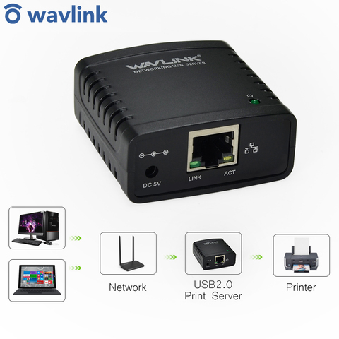 Wavlink USB 2.0 LRP Servidor de Impresión para Compartir una LAN Ethernet Impresoras de red Adaptador de Corriente USB HUB 100 Mbps de red del servidor de impresión EE. UU. ► Foto 1/6