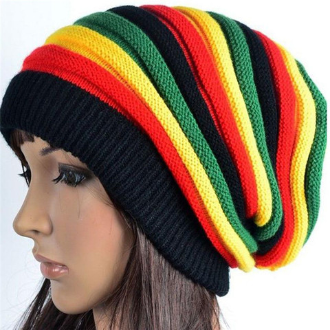 Reggae de Jamaica Gorro estilo Rasta Cappello Hip Pop de invierno de los hombres sombreros de mujer rojo amarillo verde negro de moda de Otoño de las mujeres tapa de punto ► Foto 1/6