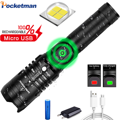 Linterna led de 6500 lúmenes ultrabrillante xhp50.2, la más potente linterna usb con zoom, la mejor lámpara para acampar, pescar y cazar, 18650 ► Foto 1/6