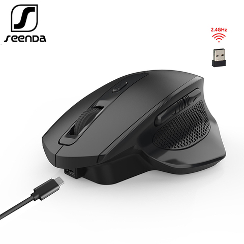 SeenDa-Ratón inalámbrico recargable de 2,4G, dispositivo de punteo de 6 botones para Gaming, ordenador portátil, receptor USB, silencioso con clic ► Foto 1/6