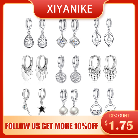 XIYANIKE cúbica de Plata de Ley 925 Zirconial estrella copo de nieve flor pescados borla pendientes femeninos de aro de accesorios de regalo ► Foto 1/6