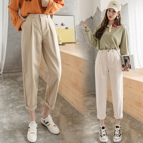 Pantalones informales de nueve puntos para mujer, Pantalón liso, Harlan, talla grande, holgado, estilo coreano, para Primavera, 2022 ► Foto 1/6