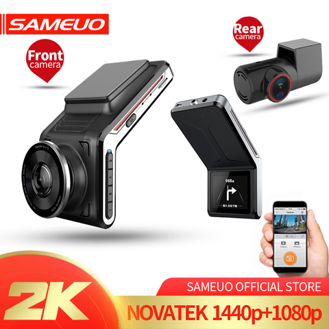 Sameuo-Cámara de salpicadero U2000, 2k, frontal y trasera, FHD1080p, lente dual, cámara de salpicadero, wifi, inteligente para coche con dvr, Monitor de aparcamiento 24H, Visión Nocturna Automática ► Foto 1/6