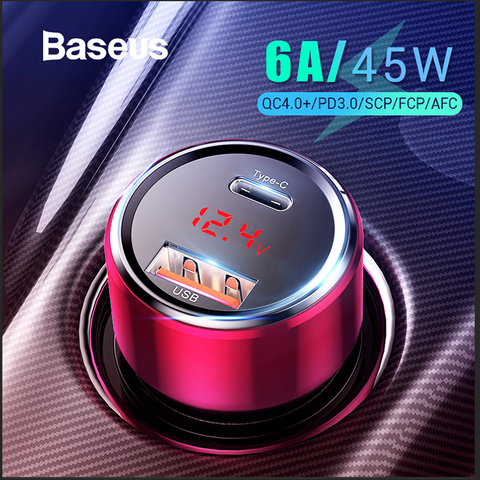 Baseus-cargador USB 4,0 para coche, carga rápida de 45W, 3,0, para Xiaomi Mi, Huawei, supercarga SCP QC4.0, QC3.0, PD rápida, USB C ► Foto 1/6