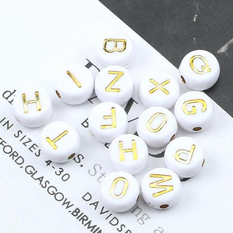 4x7mm 600 Uds 26 alfabeto de acrílico blanco perlas oro carta ronda cuentas espaciadoras sueltas para fabricación de joyería Diy niños pulseras ► Foto 1/6