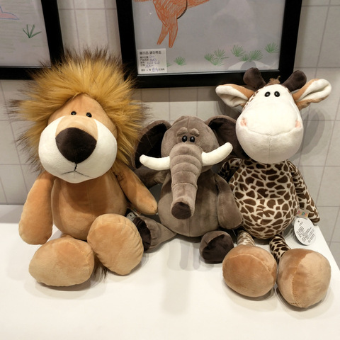 Animales de peluche de 25cm para niños, peluches de animales de bosque, jirafa, elefante, mono, León, Tigre, regalos de cumpleaños ► Foto 1/5