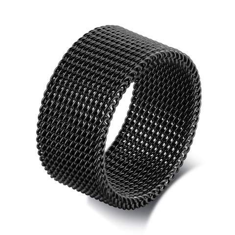 Anillos de malla tejida de círculo negro para hombre, sortija de boda Flexible de acero inoxidable de alta calidad, joyería, 10mm ► Foto 1/6