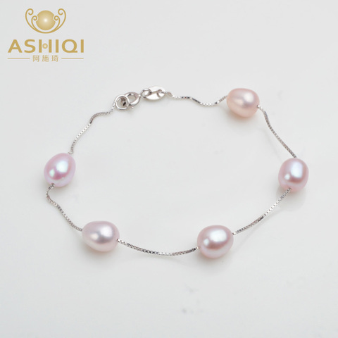 ASHIQI-pulsera de plata de ley 925 auténtica para mujer, 7-8mm, perla Natural de agua dulce, regalo de joyería ► Foto 1/6