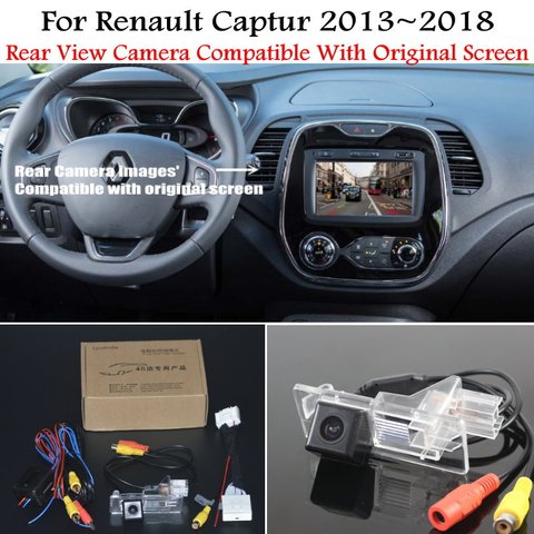 Cámara de Vista trasera de coche para Renault Captur 2013 ~ 2022, con Cable adaptador de 24 Pines, pantalla Original, Compatible con juegos, cámara reversa de respaldo ► Foto 1/6