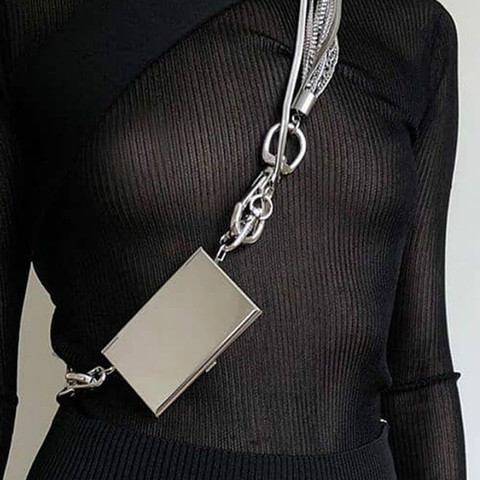 Bolso metálico con solapa y cadenas para mujer, bandolera de hombro con cierre, estilo europeo-americano, de diseñador de lujo para Club nocturno, 2022 ► Foto 1/5