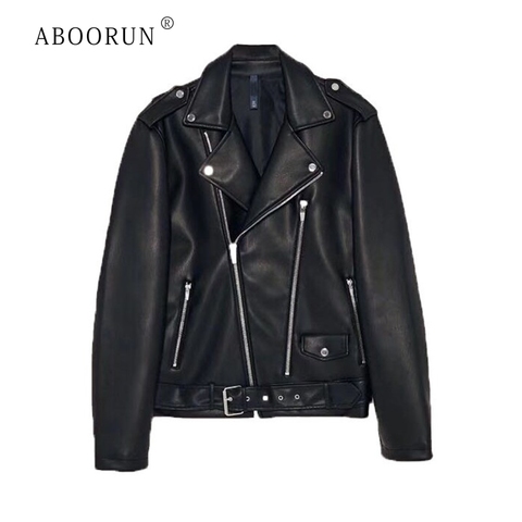 ABOORUN-chaquetas de cuero para motocicleta para hombre, con cremalleras Punk, de cuero PU, abrigo de cuero para primavera y otoño ► Foto 1/2