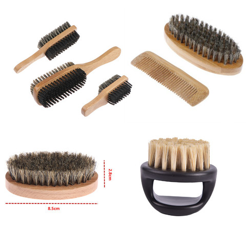 Cerdas de jabalí suaves de alta calidad, cepillo de madera para Barba, herramienta de afeitar para peluquería, Kit de peine para bigote con bolsa de regalo, Juego de cepillos para el pelo ► Foto 1/6