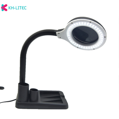 Lámpara de escritorio LED con lupa y soporte de 40 LED, lente de cristal artesanal, enchufe europeo, 220V, 5X 10X, lupa de Herramientas de reparación ► Foto 1/6