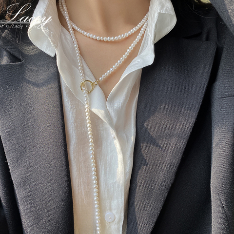 Collar largo con perlas pequeñas para mujer y niña, collar con perlas de agua dulce ► Foto 1/5