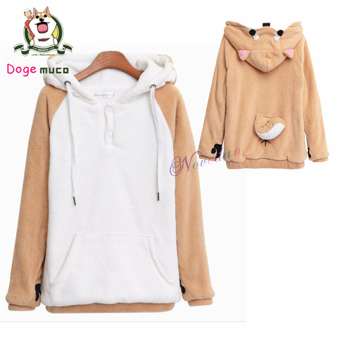 Sudadera con capucha de Anime japonés para mujer, ropa para Parte Superior Femenina, estilo Harajuku, Doge, Muco, Kawaii, con orejas, de felpa, para invierno Anime Sudadera con capucha ► Foto 1/6