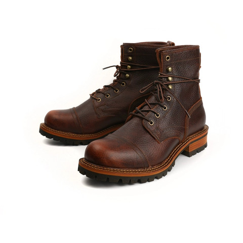 Yominior-Botas Vintage de cuero de vaca para hombre, zapatos hechos a mano con cuña de seguridad, punta redonda, botas de moto para invierno ► Foto 1/6