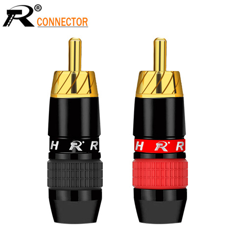 Conector RCA chapado en oro y negro liso, adaptador de enchufe macho de vídeo/conector de Cable de Audio, soporte de Cable de 6mm, negro y rojo, 2 uds./1 par ► Foto 1/6