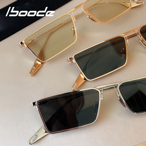 Iboode-gafas de sol con montura estrecha para hombre y mujer, anteojos de sol con montura pequeña, Estilo Vintage verde oliva, transparentes ► Foto 1/6