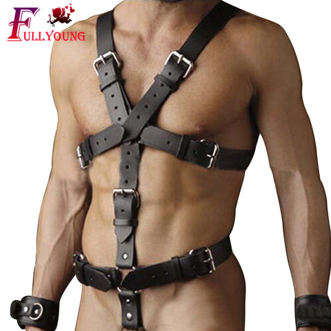 Arnés de cuero Fullyoung, cinturones de hombro para hombre Pastel, cinturón de cuero ajustable con hebilla de Metal, juguetes de Bondage corporal para hombre ► Foto 1/5