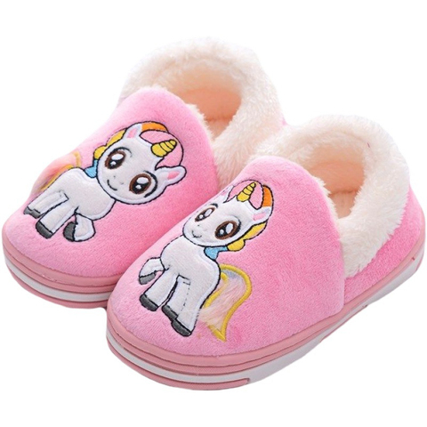 Zapatillas de unicornio para niños pequeños, zapatos de Interior para bebé, chanclas de algodón, pantuflas cálidas para casa de invierno ► Foto 1/6