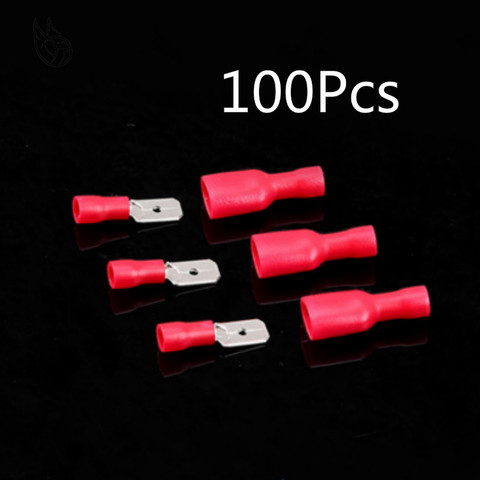 100 Uds FDFD 1,25-250 MDD1.25-250 6,3mm hembra rojo + macho aislado eléctrica conectores de virola cableado conector de Cable ► Foto 1/1