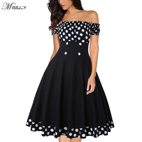 MISSJOY-Vestido Rockabilly Vintage de talla grande para mujer, Vestido estampado de lunares, Sexy, sin hombros, para fiesta, novedad de Verano de 2022 ► Foto 1/6