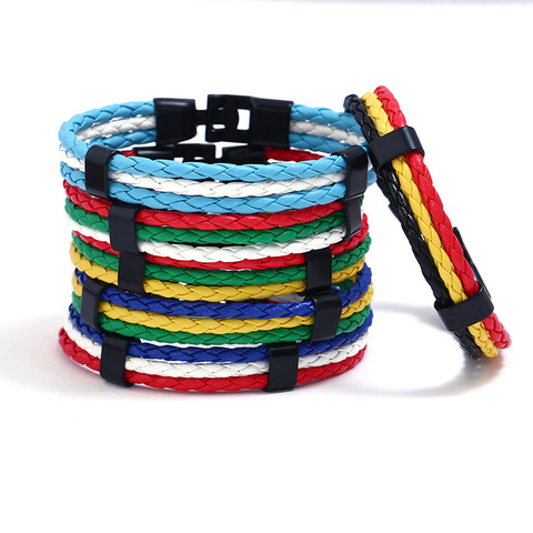 Pulseras trenzadas de cuero para hombre y mujer, brazalete con bandera de España, Rusia, Portugal, Italia, Canadá, Francia, Alemania, Bélgica, regalo de joyería de mano ► Foto 1/6