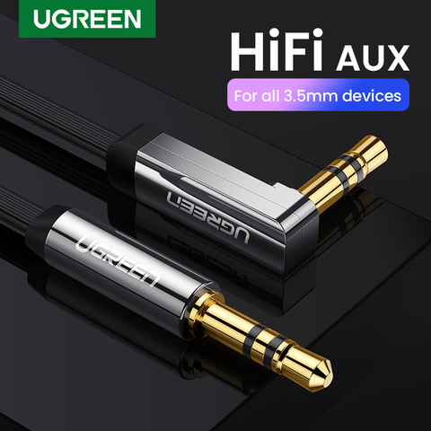 UGREEN-Cable de Audio auxiliar de ángulo recto de 90 grados, Cable auxiliar macho a macho para altavoz de PC, 3,5mm ► Foto 1/6