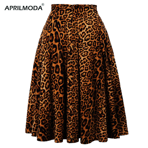 Falda plisada de cintura alta con estampado de leopardo para mujer, Falda Midi acampanada de algodón a la moda, para fiesta de Rockabilly gótica ► Foto 1/6