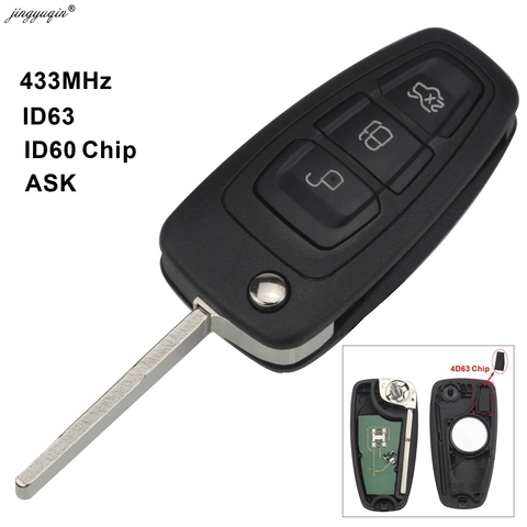 Jingyuqin 3 botón 4D63 4D60 Chip 433Mhz ASK Flip clave Fob para Ford C-Max Focus Fiesta Mondeo remoto llaves Control HU101 hoja ► Foto 1/4