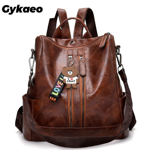 Gykaeo-mochila escolar de cuero suave de gran capacidad para estudiantes, morral Vintage para adolescentes, mochila de mujer ► Foto 1/6