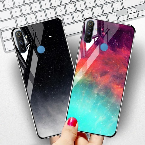 Funda de vidrio templado para Oppo Realme C3, carcasas de lujo con estrellas y espacio para parachoques Realme 6 5 X50 X2 3 Pro C2 X Lite XT A5 A9 2022 A31 ► Foto 1/6