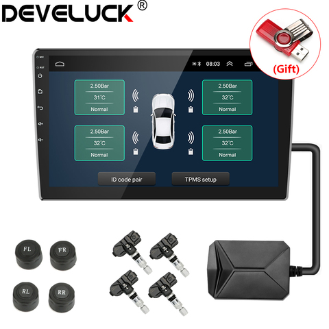 USB Android TPMS sistema de supervisión de presión de neumáticos para coche Radio DVD auto Player 4 neumáticos externa/interior sensores de alarma de temperatura ► Foto 1/6
