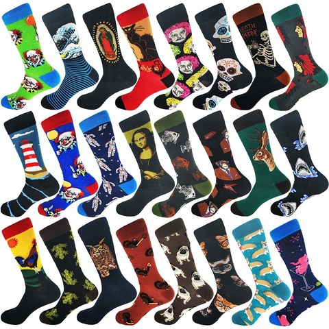 Coloridos calcetines de algodón para hombre y mujer, ropa de calle con patrón bonito, novedad, animal, perro, tiburón, pinturas de payaso, Calcetines para hombre y mujer ► Foto 1/6