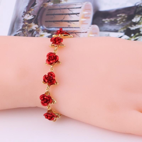 Pulsera de Color oro rosa para mujer, brazalete coreano sencillo de flores a la moda, cadena, joyería de boda, regalos de fiesta para niña ► Foto 1/6