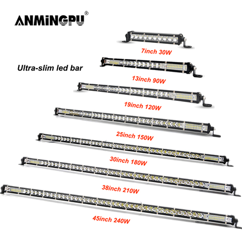 ANMINGPU-Barra de luz LED delgada para todoterreno, 12V, 24V, una sola fila, foco de inundación de 7-50 pulgadas, luz de trabajo para camión 4x4, lámpara antiniebla de conducción de coche ► Foto 1/6