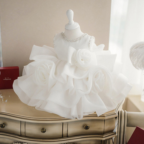 Vestido blanco de encaje para bautizo de niña pequeña, capa de tul sin mangas, Vestido de baile de bautismo para bebé y niña, Vestido de cumpleaños para chico, Vestido de boda ► Foto 1/6