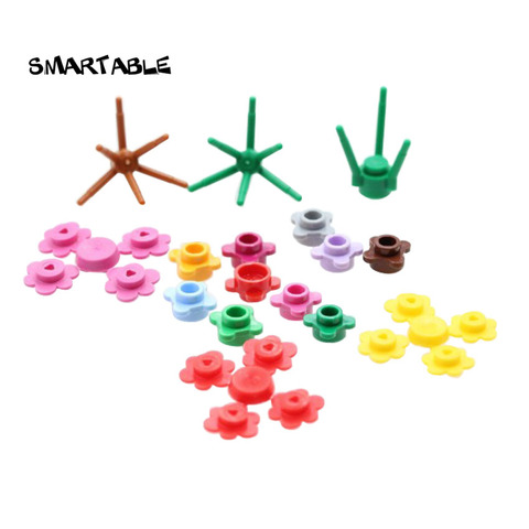 Smartable-Juego de bloques de construcción de hojas de flores para niños, juguete de piezas MOC de arbustos, tallo de planta, Compatible con 33291/3742/3741/19119, 100 unids/lote ► Foto 1/6